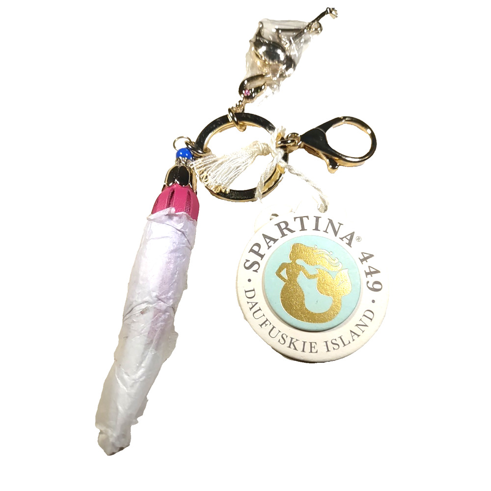 Spartina 449 Daufuskie Island Keychain Tassel Pink Leather Crane Gold Tone Purse - Picture 2 of 7